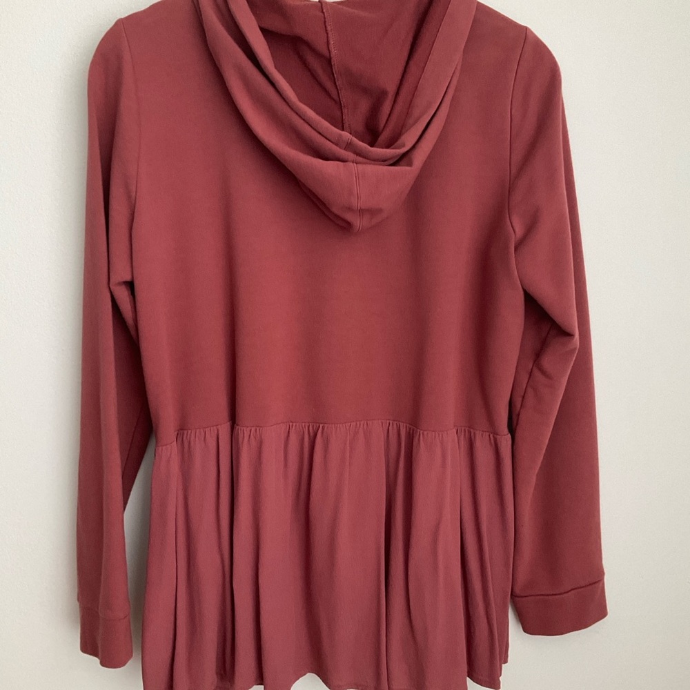 LOGO by Lori Goldstein Dusty Rose Hooded Zip‑Front Top - Picture 3 of 9